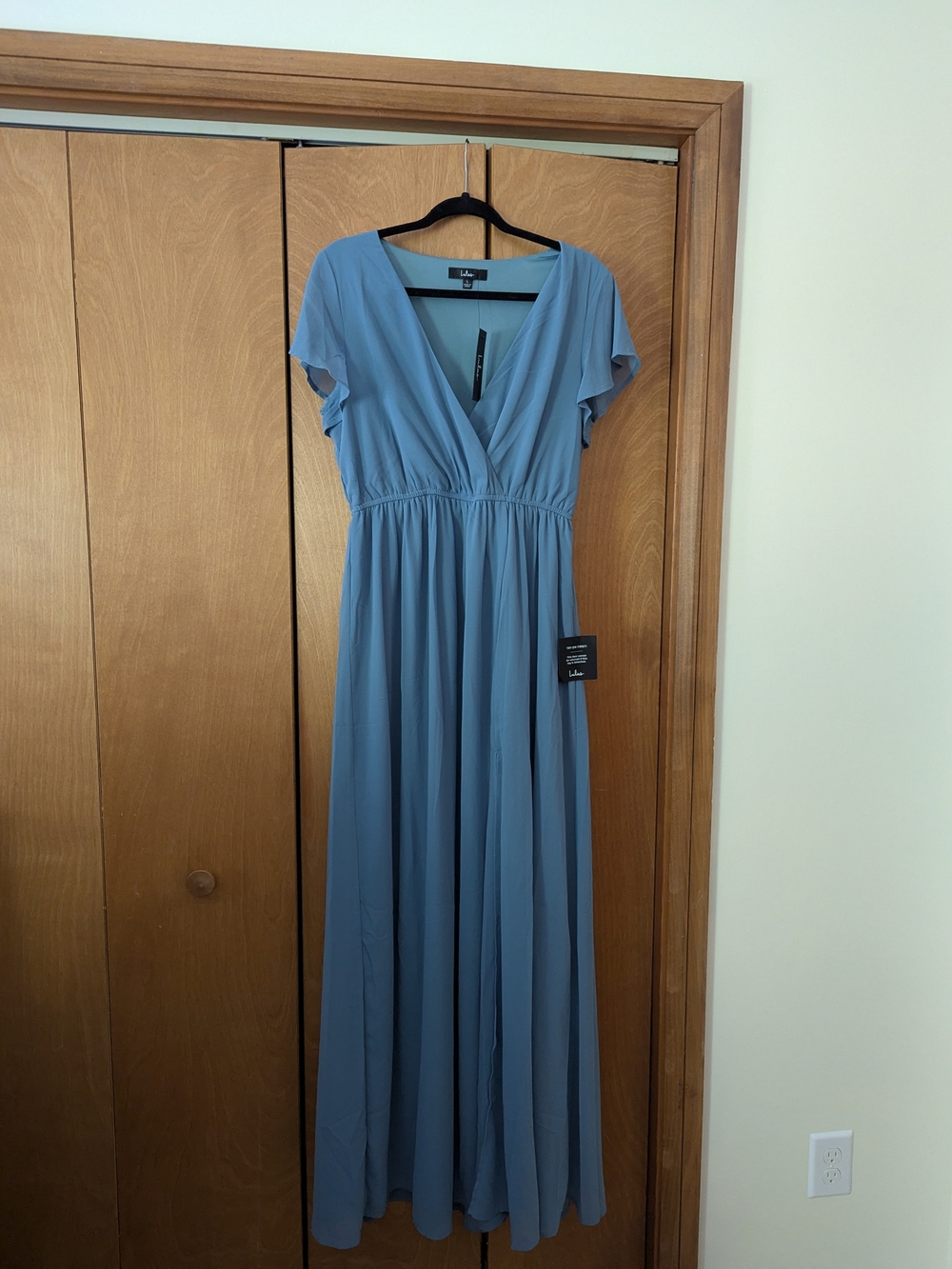 Lulu's Dusty Blue Flutter Sleeve Maxi Dress